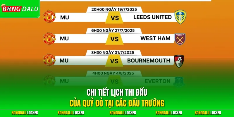 Chi tiết lịch thi đấu của Quỷ Đỏ tại các đấu trường
